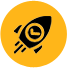 An icon depicting a flying rocket ship.